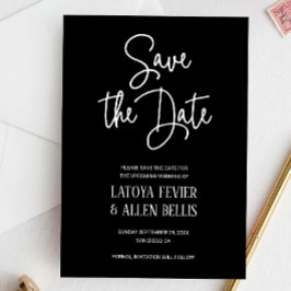 Invitación Casual Black White Writing Save The Date Boda