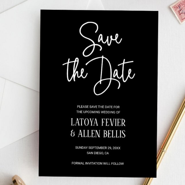 Invitación Casual Black White Writing Save The Date Boda (Subido por el creador)