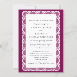 Invitación Casual Blanco Encaje Ciruela Púrpura Elegante Boda