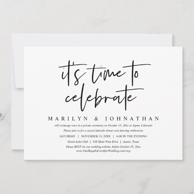 Invitación Casual Boda Elopement, es hora de celebrar (Anverso)