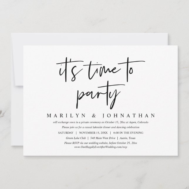 Invitación Casual Boda Elopement, Es Hora De Que El Fiesta (Anverso)