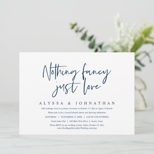 Invitación Casual Boda Elopement, Nada Fancy, Solo Amar (Anverso de pie)