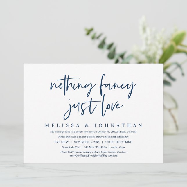 Invitación Casual Boda Elopement, Nada Fancy, Solo Amar (Anverso de pie)