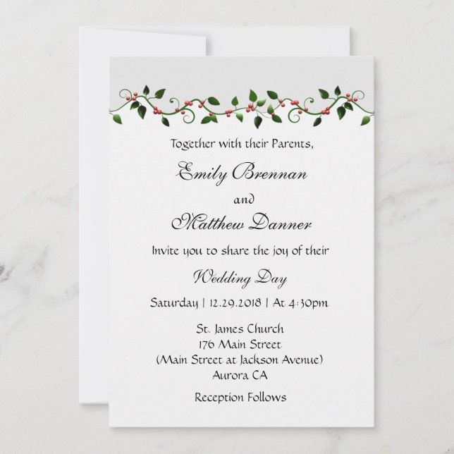 Invitación casual de la boda de invierno de diciem (Anverso)