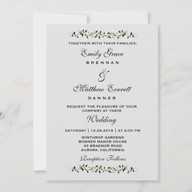 Invitación casual de la boda de invierno de diciem (Anverso)