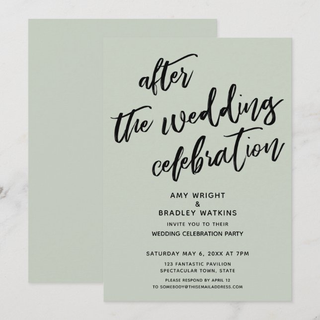 Invitación Casual después de la celebración del Boda Sage Gre (Anverso / Reverso)