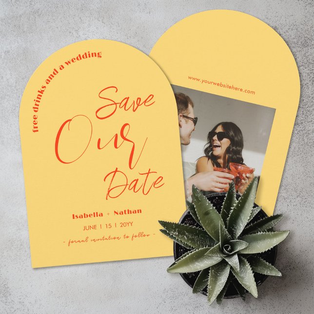 Invitación Casual Divertida Boda Amarilla De Verano Salvar La (Subido por el creador)