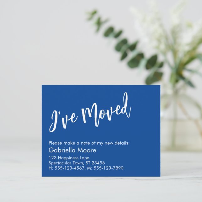 Invitación Casual Handwriting Blue he movido (Anverso de pie)