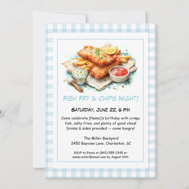 Invitación Casual Mariscos - Cumpleaños de Fritura de Pescado (Anverso)