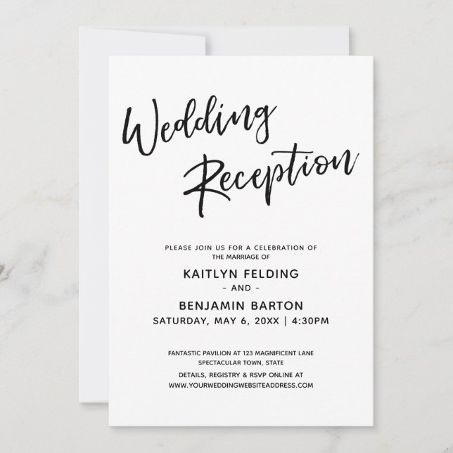 Invitación Casual Modern Handwriting Simple Wedding Reception (Anverso)
