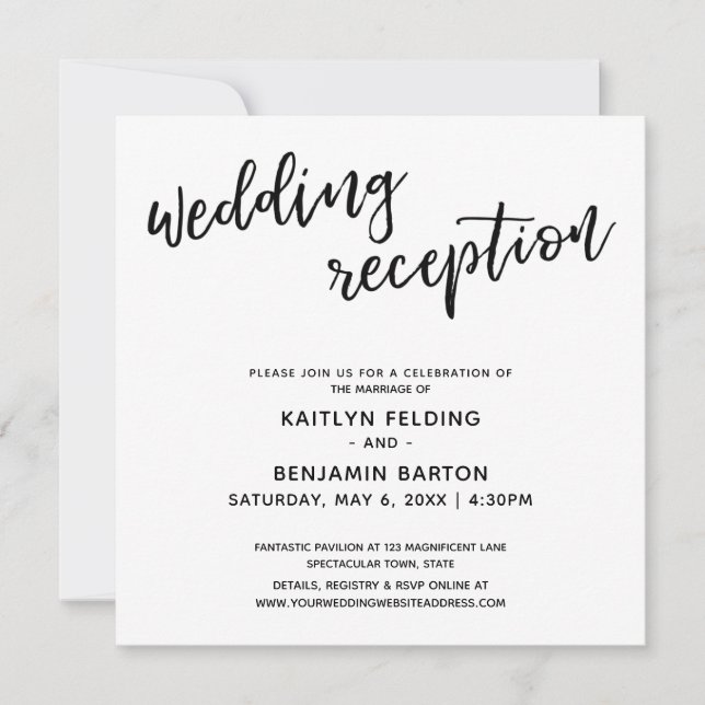 Invitación Casual Modern Handwriting Simple Wedding Reception (Anverso)