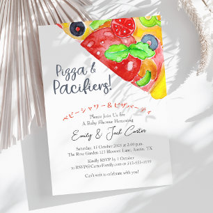 Invitación Casual Pizza Fiesta Baby Shower Slice Watercolor