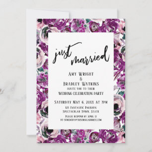 Invitación Casual Recién Casados Flores Acuarela Rosa Intenso