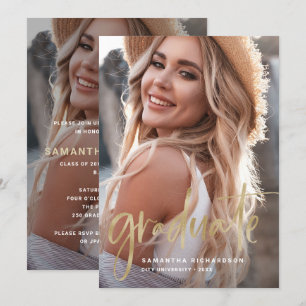 Invitación Casual Script Gold   Dos fiestas de graduación fot