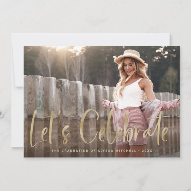 Invitación Casual Script Gold | Dos fiestas de graduación fot (Anverso)