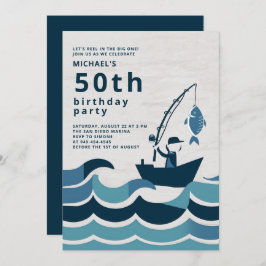 Invitación Casuales Elegantes de Reel Bote de Pesca 50 cumple