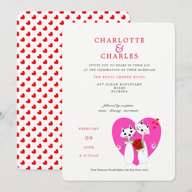 Invitación Cat Aovers Bride | Groom Purrr.fect Boda (Anverso / Reverso)
