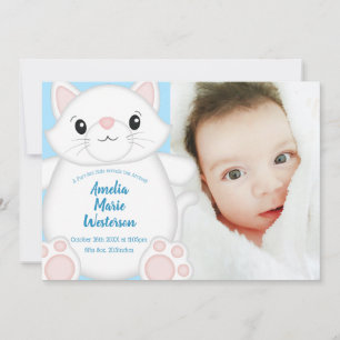 Invitación Cat Baby Shower Kitty Blue