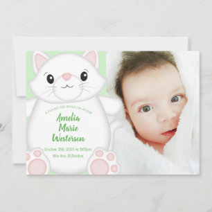 Invitación Cat Baby Shower Kitty Green