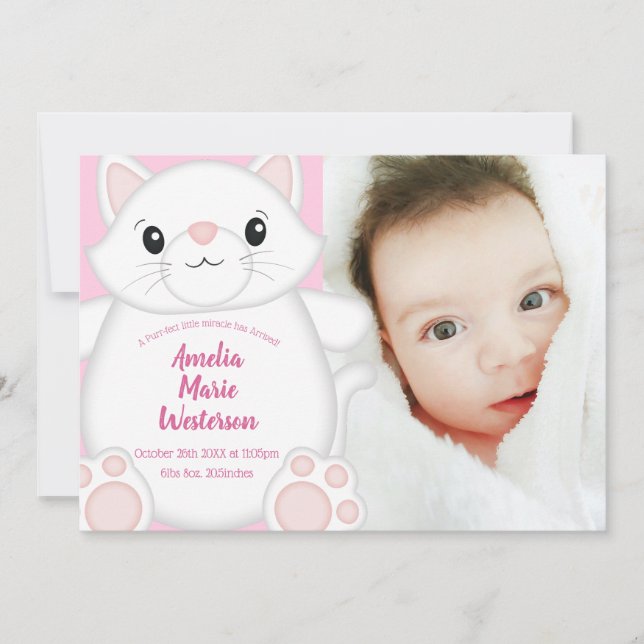 Invitación Cat Baby Shower Kitty Pink (Anverso)