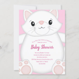 Invitación Cat Baby Shower Kitty Pink