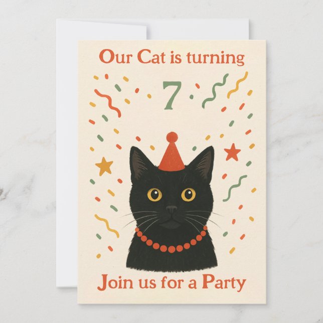 Invitación Cat Birthday Invitation (Anverso)