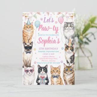 Invitación Cat Birthday Invitation Kitten Party Pawty Girl
