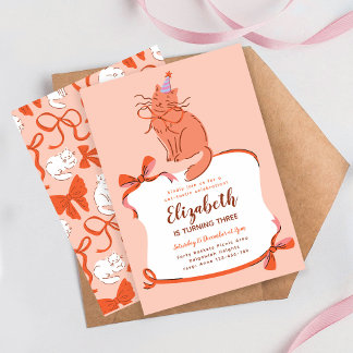 Invitación Cat Birthday Party Invite, Modern Pawty Cat