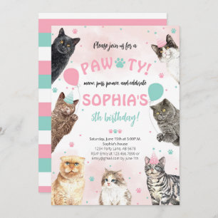 Invitación Cat Birthday Pawty