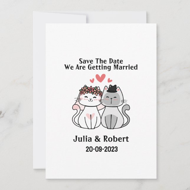 Invitación Cat Bride y Groom Salven la fecha (Anverso)