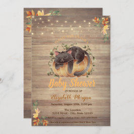 Invitación Cat,Calabaza,Luces de cadena,Baby Shower de textur