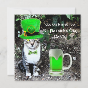 INVITACIÓN CAT CON CERVEZA IRLANDESA VERDE FIESTA DEL DÍA DE
