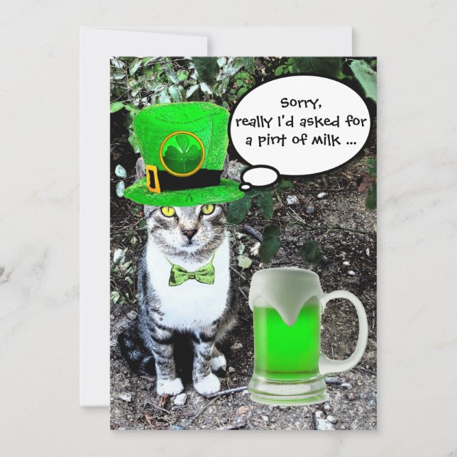 INVITACIÓN CAT CON CERVEZA IRLANDESA VERDE FIESTA DEL DÍA DE  (Anverso)