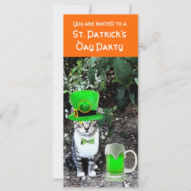 INVITACIÓN CAT CON CERVEZA IRLANDESA VERDE FIESTA DEL DÍA DE  (Anverso)
