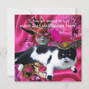 INVITACIÓN CAT CON MÁSCARAS DE GORRA DE TRICORN Y FIESTA DE M