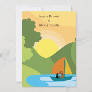 Invitación Cat Dog Bot Lake Sun Warm Love Boda