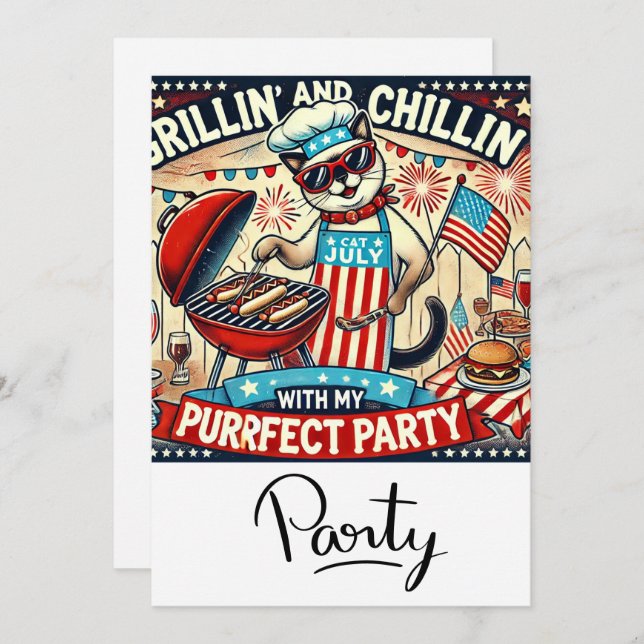 Invitación CAT Fiesta de Barbacoa 4 de julio Día de la Indepe (Anverso / Reverso)