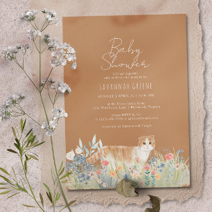 Invitación Cat Garden   Naranja quemado   Baby Shower neutral