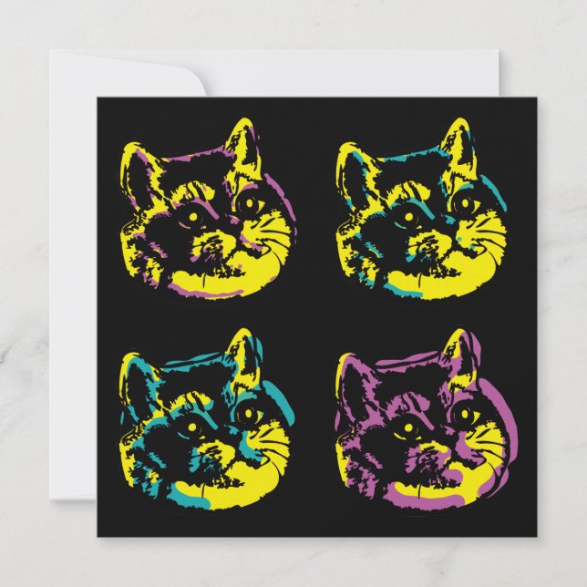 Invitación Cat Lover Four Kitten Pop Art (Anverso)