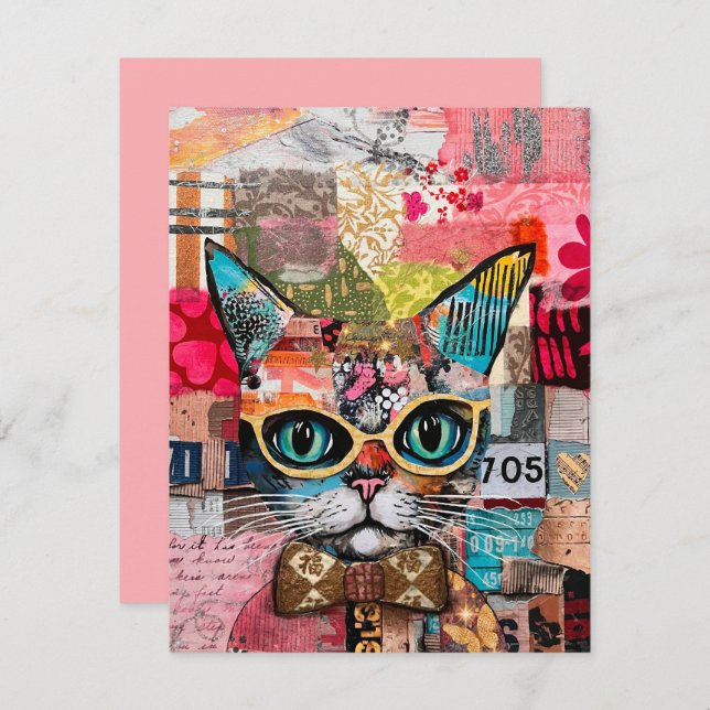 Invitación Cat Mixed Mixed Paper Collage Greeting Card (Anverso / Reverso)