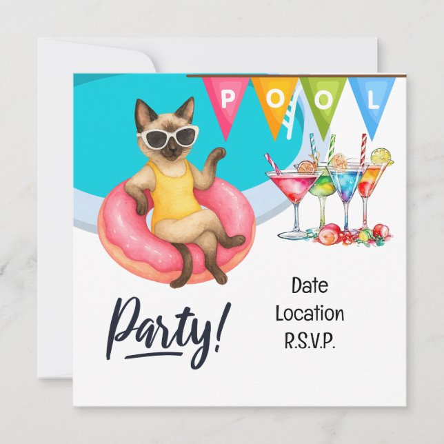 Invitación Cat Pool Party for Cat lovers (Anverso)
