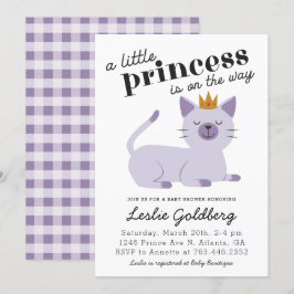 Invitación Cat Princess Baby Shower Purple