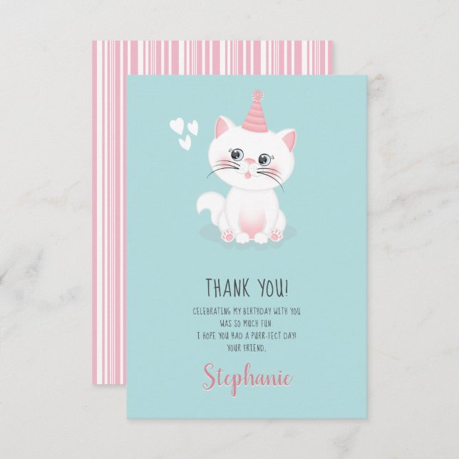 Invitación Cat Purr-fect Day Birthday Gracias (Anverso / Reverso)