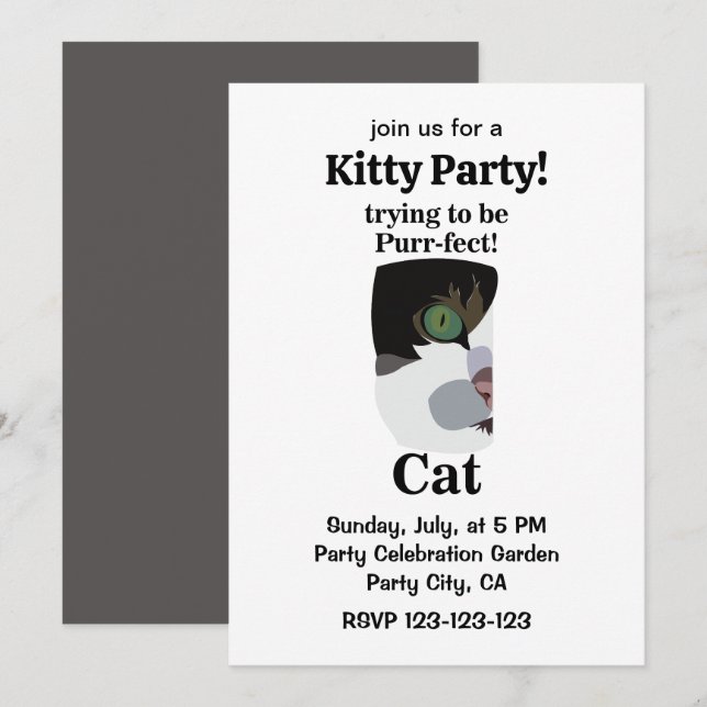 Invitación Cat Purrfect Kitty Funny Party (Anverso / Reverso)