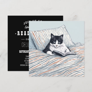 Invitación cat reading in bed