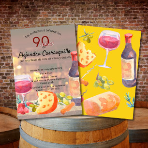 Invitación Cata de Vino y Queso con Estilo Español 90 Cumplea