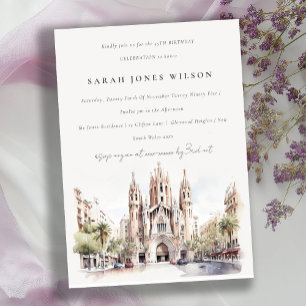 Invitación Catedral de Barcelona España acuarela Cumpleaños