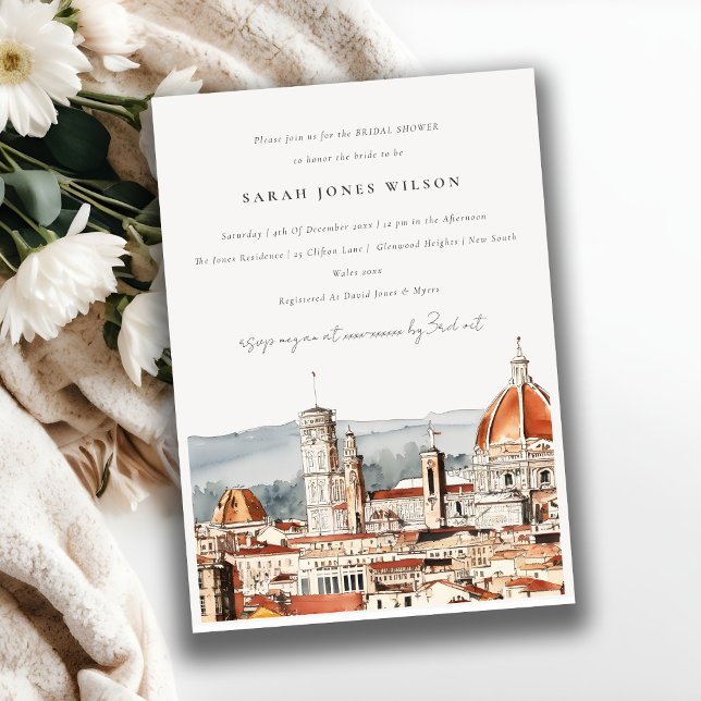 Invitación Catedral de Florencia Italia Watercolor Bridal Sho (Subido por el creador)