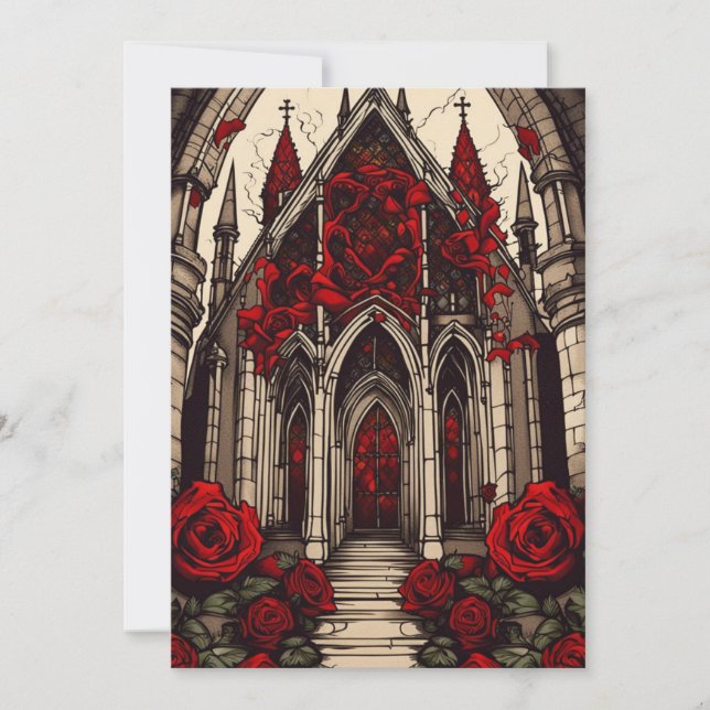 Invitación Catedral de vampiros y Rosas Boda gótico (Anverso)