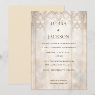 Invitación Catedral de Vidrio Emplomado Clásico - Dorado Cham